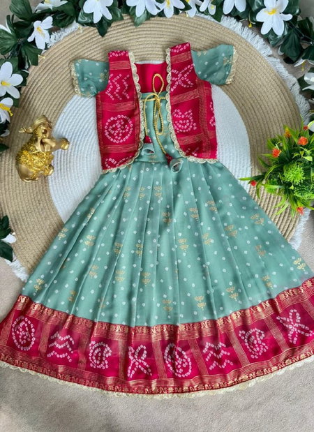 Ajd 8192 Bandhani Silk Foil Print Kids Wear Wholesale Market In Surat With Price